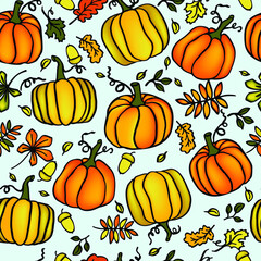 Pumpkin with autumn leaves  hand drawn ilustration for fall hollyday