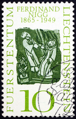 Postage stamp Liechtenstein 1965 The Anunciation, by Ferdinand Nigg