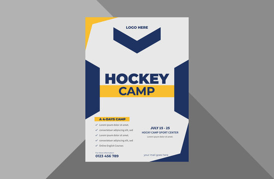 hockey camp flyer design template. sports event poster leaflet design. hockey sports flyer. a4 template, brochure design, cover, flyer, poster, print-ready