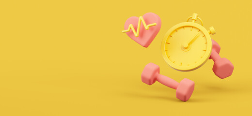 Sport equipment on yellow background. 3d rendered illustration.