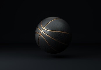 Black basketball ball with gold lines. 3d rendered illustration.