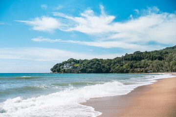 Beach with blue sky.island in the bay