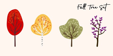 Fall trees, autumn set of vector illustrations of modern trees