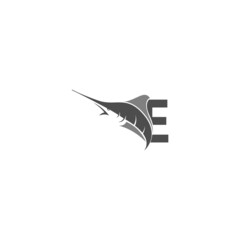 Letter E with ocean fish icon template