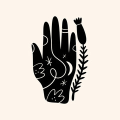 Obraz premium Hand art. Folk rural rustic fairytale Scandinavian style, hygge and lagom design. Nordic scandi decor elements.