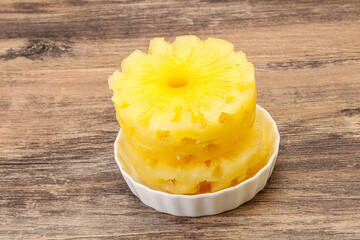 Sweet pineapple rings in the bowl