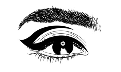 Obraz premium Woman's eye with perfectly shaped eyebrows and full lashes. Eyes luxurious with long eyelashes and make-up. For beauty salons, lash extensions maker - Vector