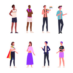 Fototapeta premium Gay, lesbian, transgender and bisexual people set illuatration isolated on white. Modern vector flat style illustration. Cartoon flat homosexual people set. Transexual people set vector illustration.