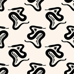 Boho slangen naadloos patroonontwerp, kunstdruk. Zwarte minimalistische grafische contour.