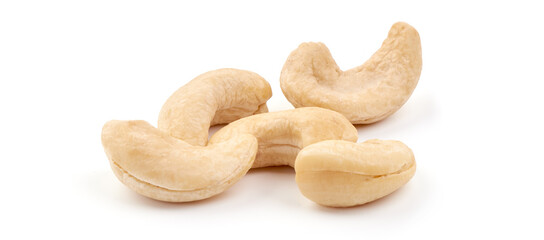 Organic Cashew nuts, close-up, isolated on white background.