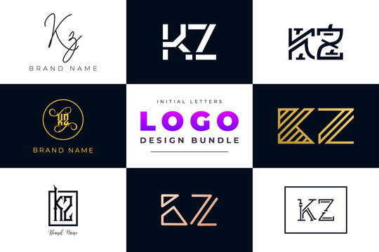 Set of collection Initial Letters KZ Logo Design.
