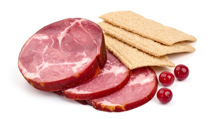 Smoked pork ham, isolated on white background.