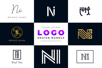 Set of collection Initial Letters NI Logo Design.