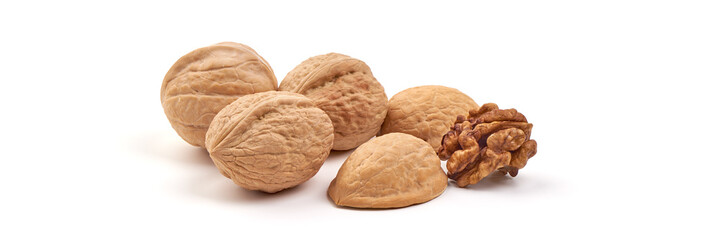 Walnuts, isolated on white background.