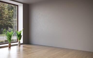 Fototapeta premium Interior with decorative indoor plants on empty wall background, 3D illustration, cg render