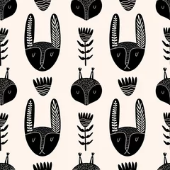 Stickers pour porte Bestsellers Modèle sans couture de lapin mignon dans un style scandinave.