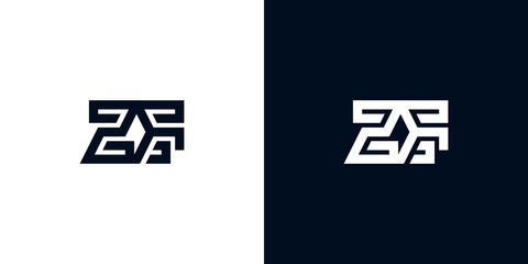 Minimal creative initial letters ZF logo