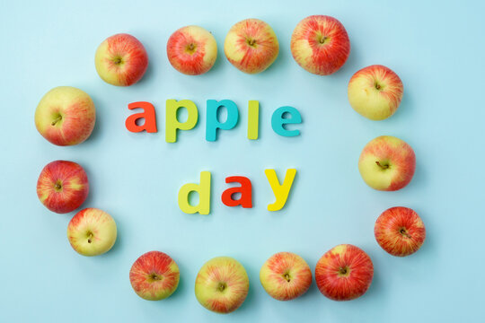 National Apple Day. Red apple, October 21. Top view.