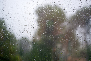 Rain on a window on a stormy day on the French Riviera in October