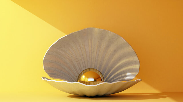 seashell with golden pearl