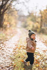 Fototapeta premium Cute little boy in an autumn park