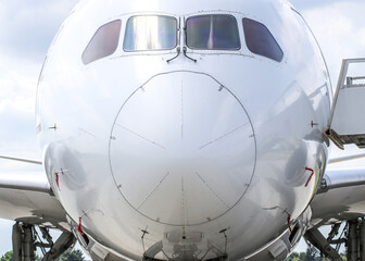 Fototapeta na wymiar Nose of modern jetliner