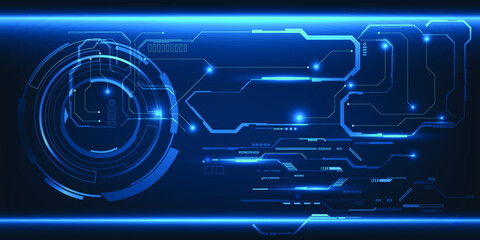 Hi-tech blue futuristic digital technology concepts with HUD and digital circuit element on screen.Vector illustrations.