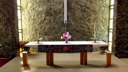A communion table in a church