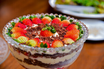 layered strawberry and chocolate pave, strawberry dessert, cold dessert, layered dessert