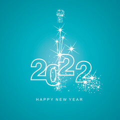 Fototapeta na wymiar Happy New Year 2022 greetings firework white line design numbers white sea green aqua color background