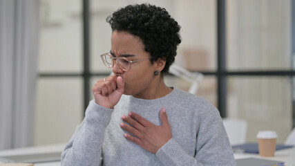 Fototapeta na wymiar Sick African Woman Coughing, Feeling Unwell