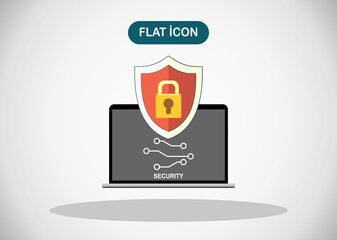 Internet Security Flat Banner for Websites. Vector Illustration of Laptop with Lock