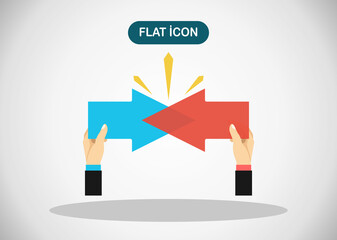 Conflict of interest. Business concept. arrows red and blue against each other. Vector illustration flat design. Isolated on white.Competitiveness symbol.