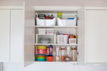 Storage in the kitchen. Home organization idea. 