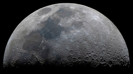 Half moon with details in relief of the craters