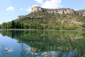 Naklejka premium The Uña lagoon, a lagoon located in the town of Uña, in the province of Cuenca (Castilla La Mancha, Spain)