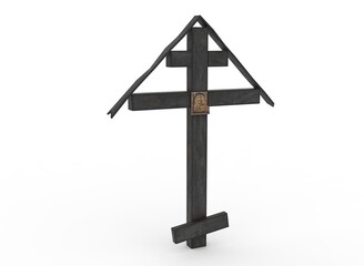 Old wooden grave cross on the background 3d-rendering