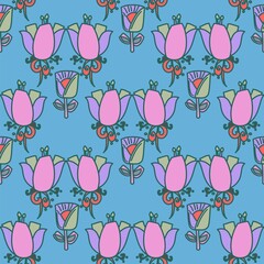 Pink And Blue Vector Floral Repeat Pattern