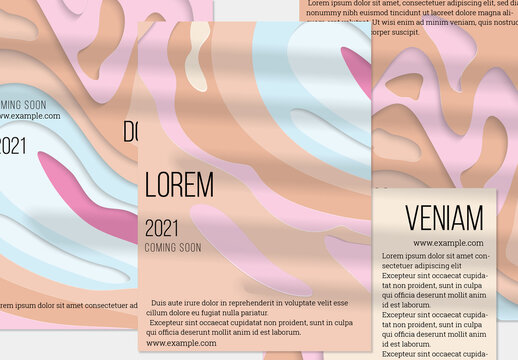 Flyer Layout with Paper Cut Craft Wavy Layered Texture