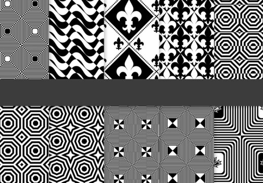 Seamless Pattern Collection with Simple Black and White Geometric Shapes