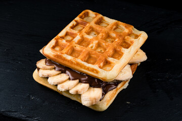The original Belgian waffles with bananas, nuts and chocolate