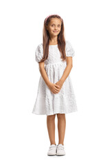 Full length portrait of a child in a white dress