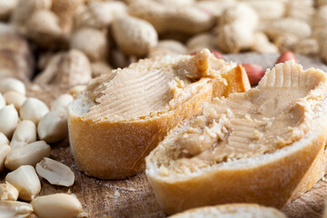 delicious peanut butter and white bread, close up