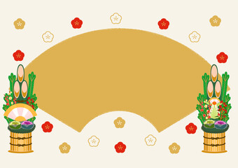扇　門松　梅の花　背景