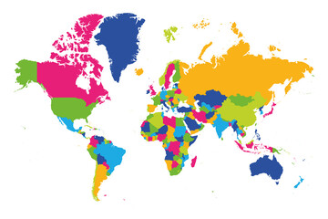 Obraz na płótnie Canvas Map of World. Mercator projection. High detailed political map of countries and dependent territories. Simple flat vector illustration