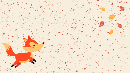 Fox illustration with pastel colors and autumn leaves.
