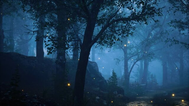 foreat at hight with bright moon light