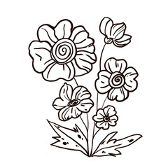 coloring book for children. black line. tattoo. flowers on a branch. botanical illustration. image. hand-drawn. typography, textiles pillows, dresses, curtains, notepads, designer paper