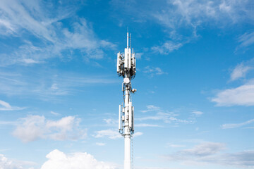 Antenna cellular 4g, 5g against the blue sky