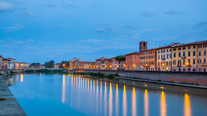 Arno river in Pisa at dusk